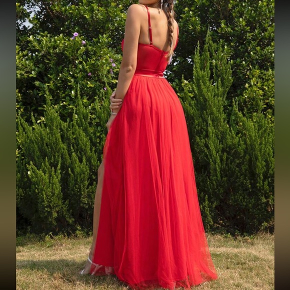 Luxe mesh satin party formal dress - Picture 3 of 6